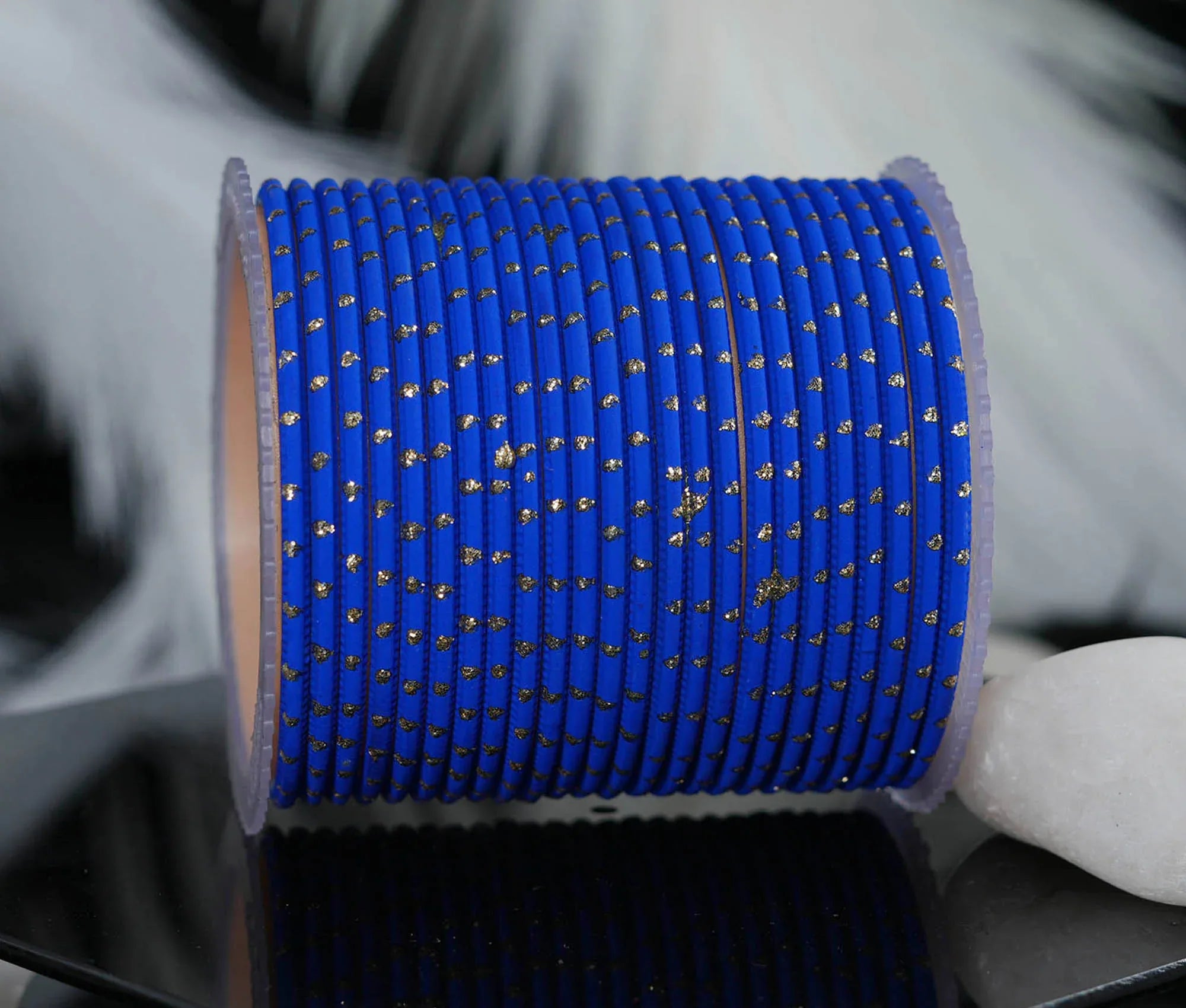 R Blue Dot Design Matte Finish Metal Bangle for Women & Girls (Pack of 24) - The Golden Cascade